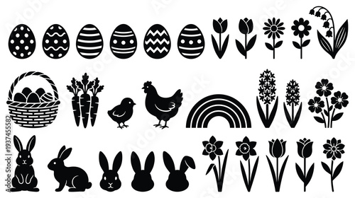 Easter bunny and egg vector illustrations for holiday design