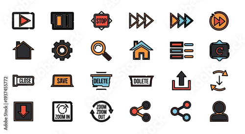 Collection of web interface icons.