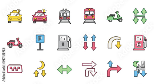 Collection of traffic and transportation icons.