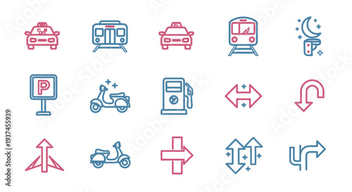 Collection of transportation icons and signs.