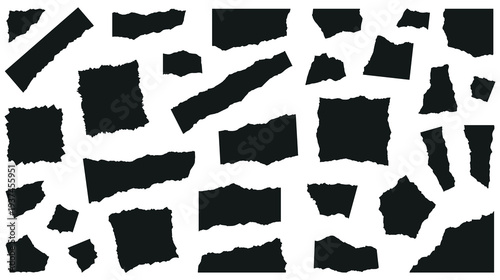 Black paper scraps torn edges for collage and scrapbooking design