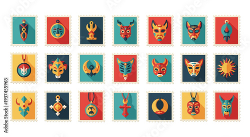 Colorful animal masks on display.