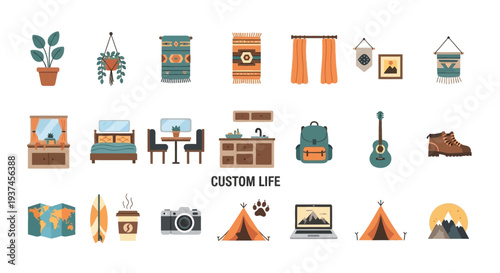 Custom Life Icon Set Collection.