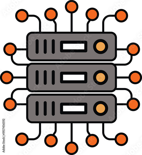Neural network nodes connected in digital brain circuit vector illustration