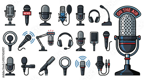 Microphone collection for broadcasting podcasting and music studio