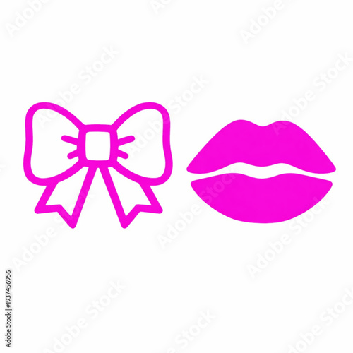 Pink bow and lips icon set for beauty and cosmetics branding