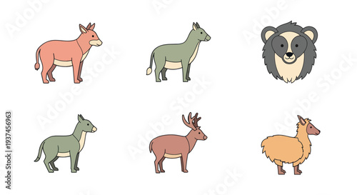 Cute cartoon Andean animals collection including llama, deer, tapir and bear, wildlife icons perfect for educational or children?s projects