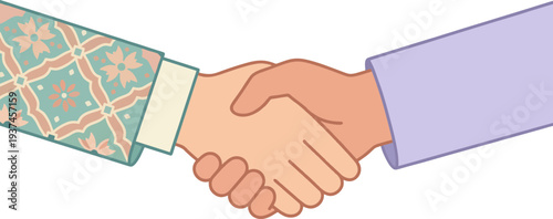 A professional vector illustration of a handshake between two businessmen symbolizing a successful agreement, partnership, and teamwork during a business meeting greeting