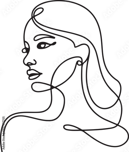 Woman head vector lineart illustration. One Line style drawing. Woman Line Art Minimalist Logo. one line Icon drawing