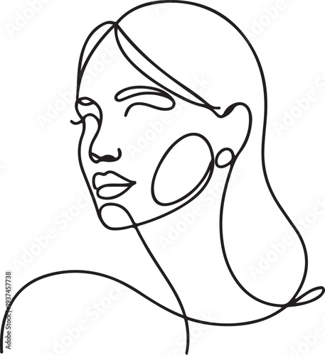Woman head vector lineart illustration. One Line style drawing. Woman Line Art Minimalist Logo. one line Icon drawing