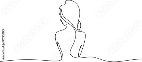 Naked woman standing back one line drawing. one line Icon drawing