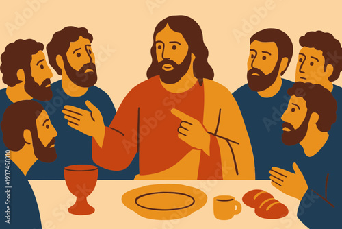 Jesus Commanding Love One Another with Gesture at Last Supper Table