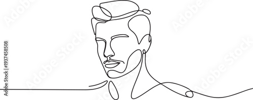 Men line art vector. Continuous one line drawing of man portrait. Hairstyle. Fashionable men's style. one line Icon drawing