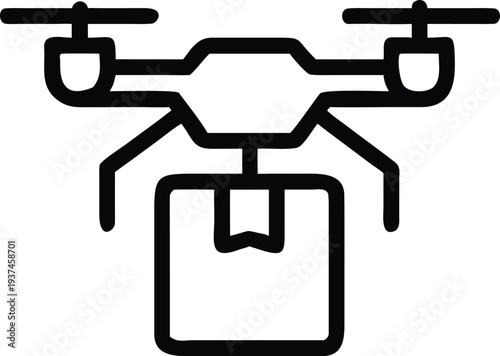 High Tech Drone Device Swiftly Delivering a Package for Advanced Smart Logistics Systems