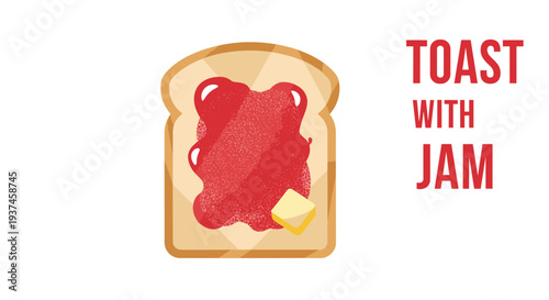 Delicious Toast with Red Fruit Jam and Butter Illustration