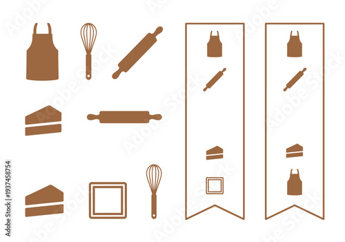 Baking and Cooking Utensils Outline Icon Set for Kitchen Decor and Recipe Design