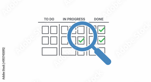 Magnifying glass on task checklist.