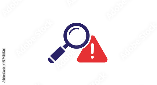 Magnifying glass on warning sign symbol.