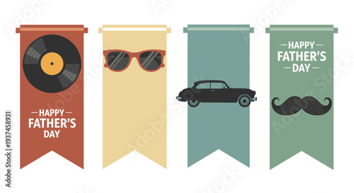 Retro Themed Banners with Men's Accessories and Celebration Greetings