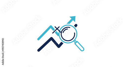 Magnifying glass with arrow graph.