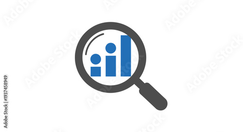 Magnifying glass with blue bar chart.
