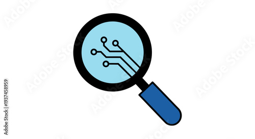Magnifying glass with circuit board.
