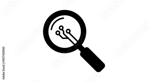 Magnifying glass with circuit board.