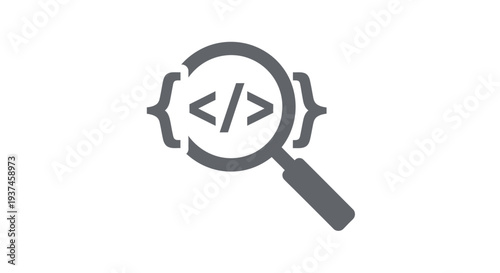 Magnifying glass with coding symbol.