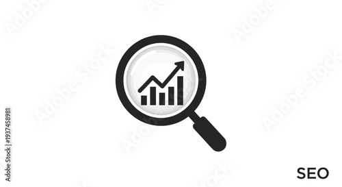 Magnifying glass with growing graph.