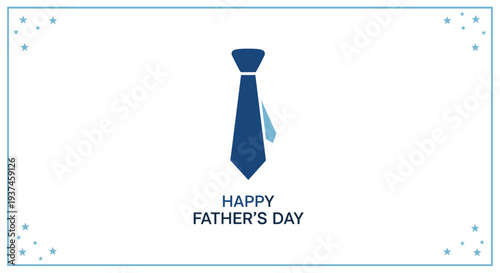 Minimalist blue tie design with 'Happy Father's Day' text and star accents