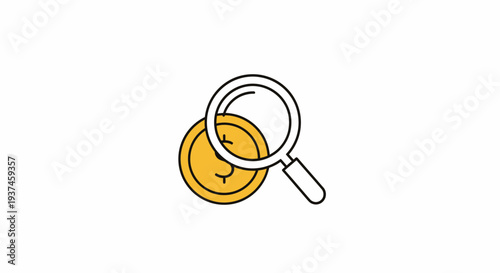 Magnifying glass on a coin closeup.