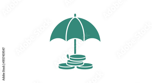 Green Umbrella Icon with Coins.