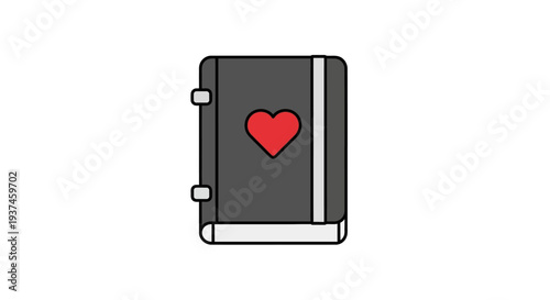 Grey journal with red heart symbol.