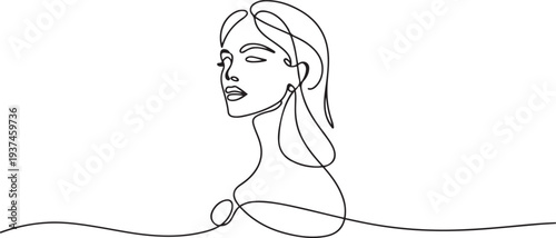 Fashion model concept, woman beauty minimalist, vector illustration. Luxury shop logo. Line art drawing woman. one line Icon drawing