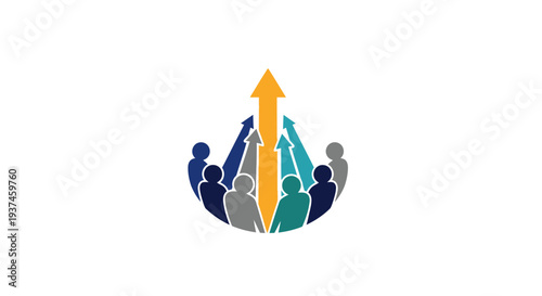 Group of People Lifting Arrow Upwards Together.