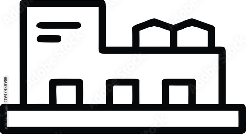 Industrial factory building with cooling towers represents manufacturing production and power generation