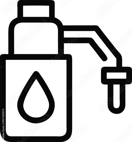 Industrial fluid dispenser bottle with droplet symbol and nozzle