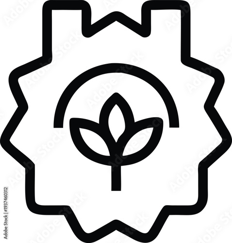 Industrial gear cogwheel with a green plant sprout for sustainable ecological production