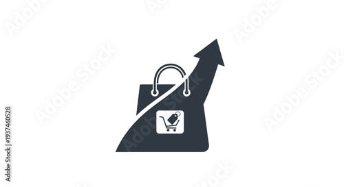 Shopping bag with rising arrow symbol.