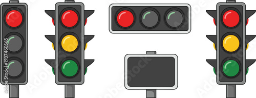 Traffic Light Signals Set Red Yellow Green Road Traffic Signal Vector Illustration