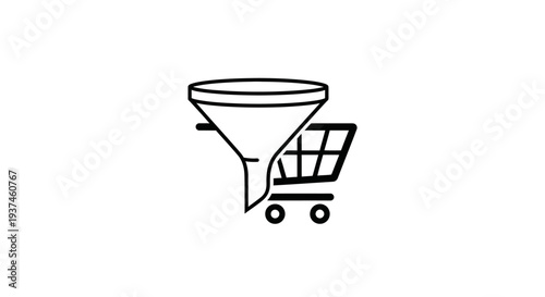 Shopping cart with funnel logo.