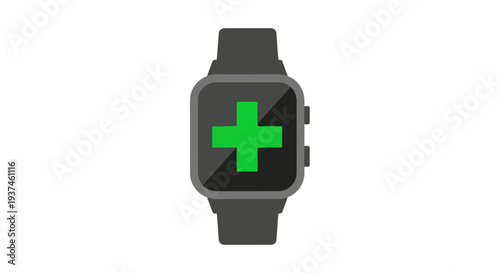 Smartwatch with green cross symbol.