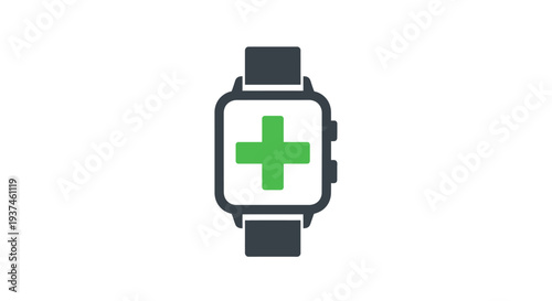 Smartwatch with green cross symbol.