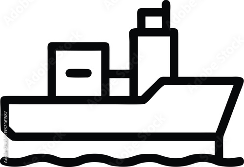 Large Cargo Ship Sailing on Water with Containers and Superstructure Outline