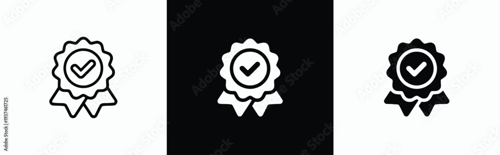 Obraz premium Award ribbon icon with check mark for achievement and quality