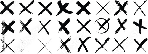 Brush stroke crosses, hand painted X marks and checkmarks