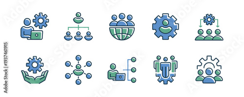 Business icons for team management, project coordination and global networking