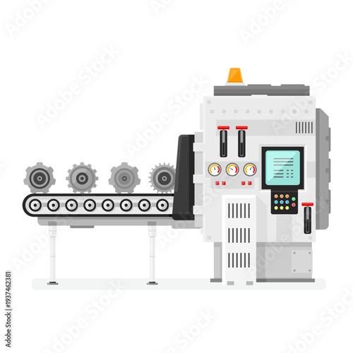 Modern Technology Automated Manufacturing Plant Producing Machine Making Machine Parts - vector illustration flat style Color Cartoon