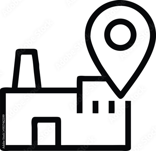 Manufacturing facility building with a GPS location pin identifying its precise address