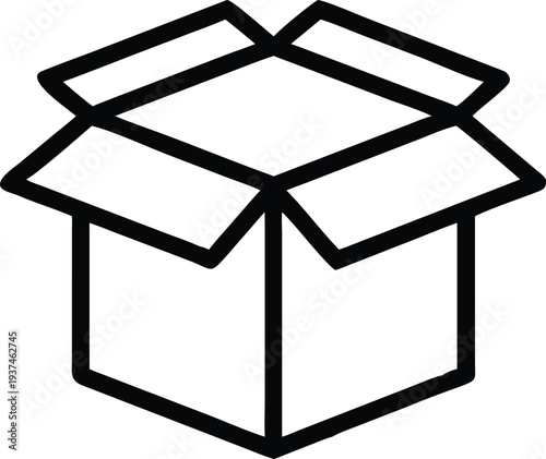 Minimalist Line Art Icon of an Open Cardboard Delivery Box Ready for Packaging or Unpacking